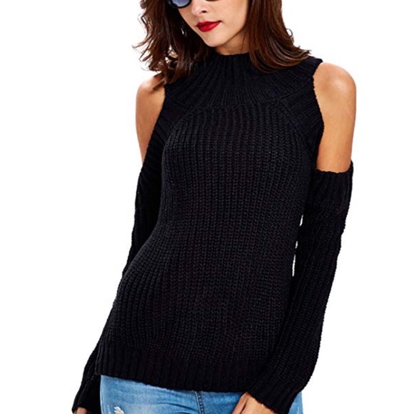Beautiful women cold shoulder knit slim sweater - Picture 2 of 4